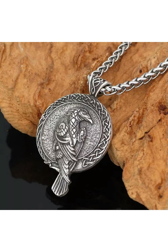 Norse Viking Odin's Raven Pendant Animal Necklace Men's Jewelry Chain 24" Gift
