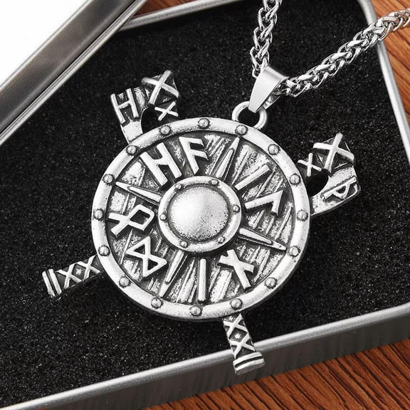 MATROOY Norse Viking Rune Double Axe Pendant Necklace Men's Jewelry Braided Chain 24"