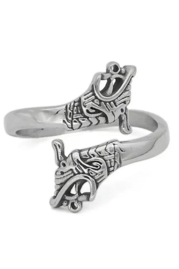 Norse Wolves Geri Freki Ring Silver Stainless Steel Viking Wolf Band Sizes 9-13-13