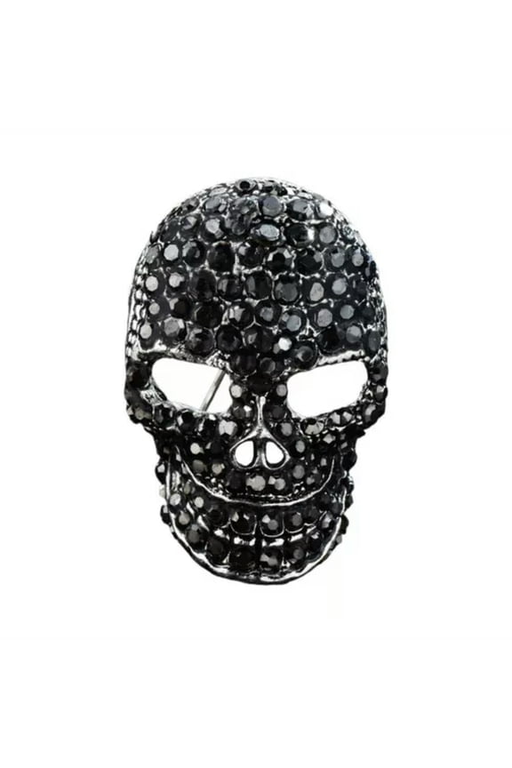 Novel rhinestone skull brooch for men cool punk party and casual accessory-black