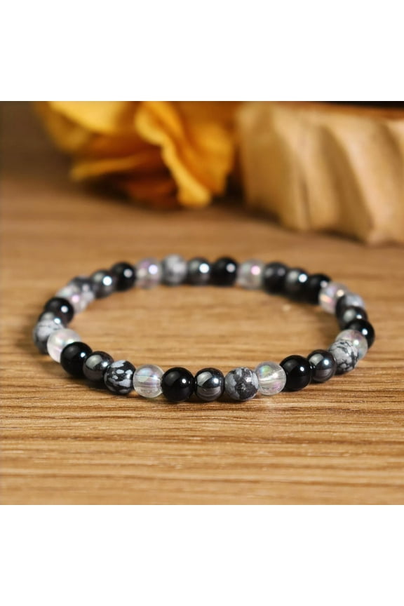 Obsidian Hematite Snowflake Obsidian Gemstone Triple Protection Healing Bracelet