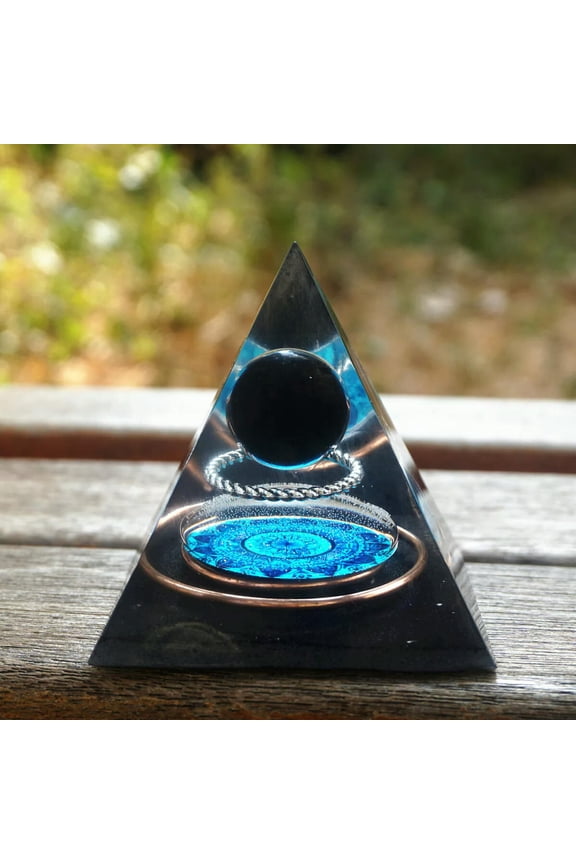 Obsidian Sphere Orgone Pyramid Chakra Energy Crystal Healing Orgonite EMF Gift