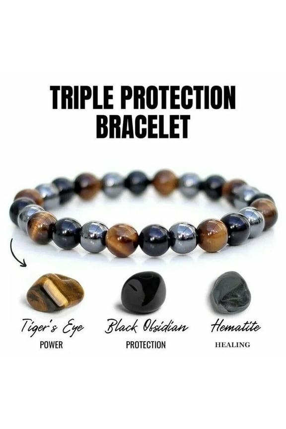 Obsidian Tiger Eye Hematite Bracelet Triple Protection Bangle Unisex Jewelry Hot