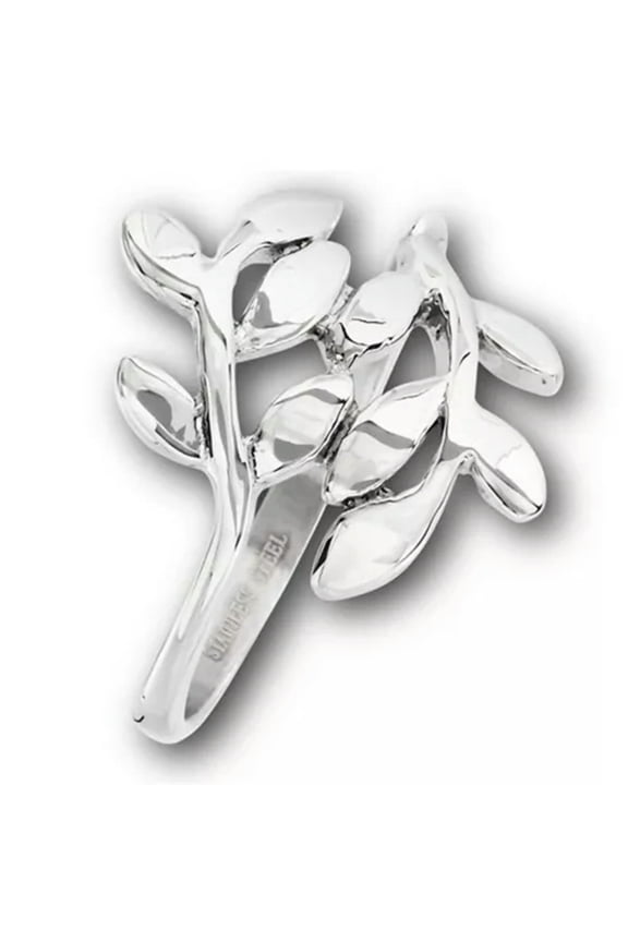 Olive Branch of Peace Ring Womens Silver Stainless Steel Tree Vine Leaf Band-6
