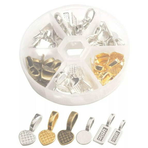 MATROOY One Box of 60PCS Silver Golden Metal Glue on Bail Charms for Jewelry Making
