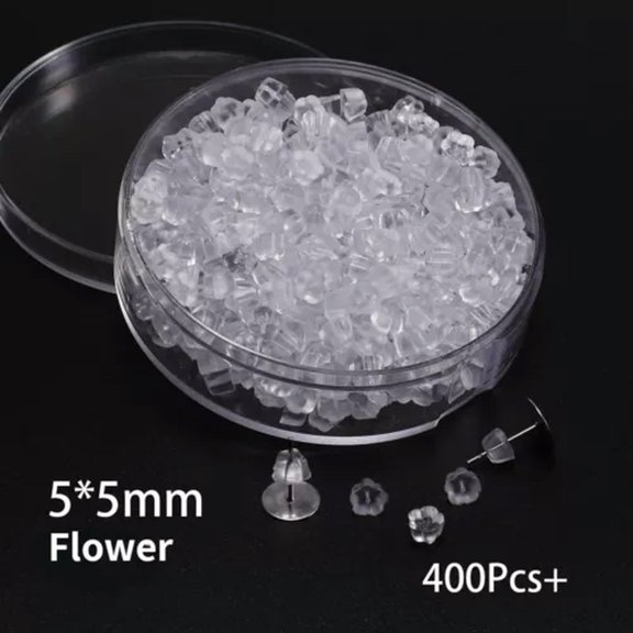 MATROOY One Box with Multiple Styles Rubber Ear Plugs, Stoppers, Earring Accessories-Flower 5*5mm 400pcs