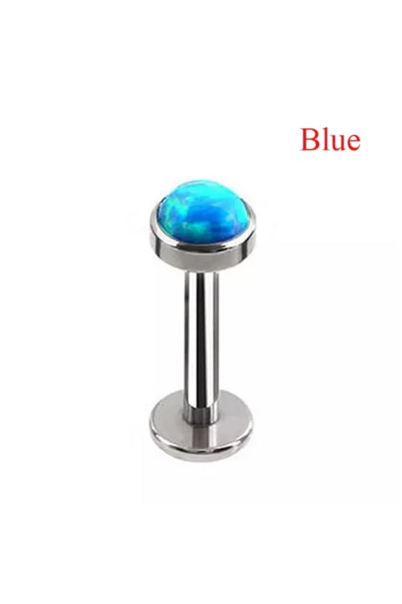 Opal labret Lip Ring Helix Earring Monroe Internally Thread Body Piercings Ring-Blue-16g (1.2 mm)