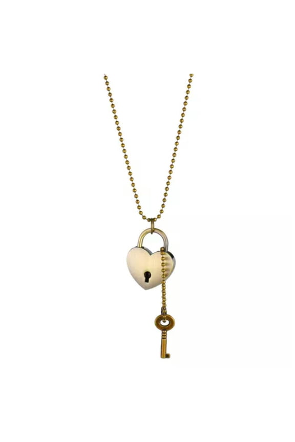 Openable Heart Padlock Necklace With key For Men Women Long Beaded Chain 26''-Bronze