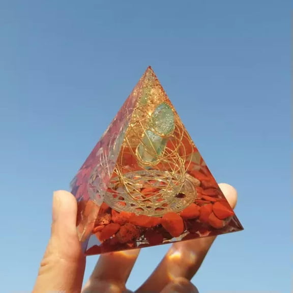 MATROOY Orgone Pyramid Apatite Crystal Healing Energy Generator EMF Protection Orgonite-Red Stone