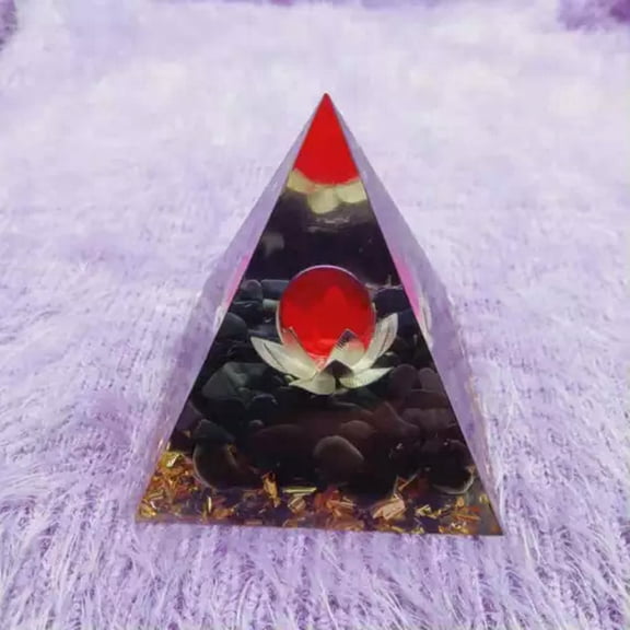 MATROOY Orgone Pyramid Natural Crystal Orgonite Copper Flower Reiki Healing Meditation-Red Glaze+Obsidian