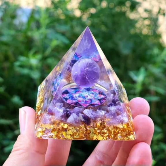 MATROOY Orgonite Amethyst Crystal Sphere Pyramid Chakra Orgone Energy Stone 50mm-100mm-50mm