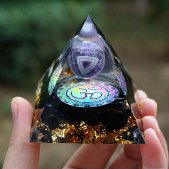 MATROOY Orgonite Pyramid Amethyst Sphere With Obsidian, Reiki Healing Chakra Meditation