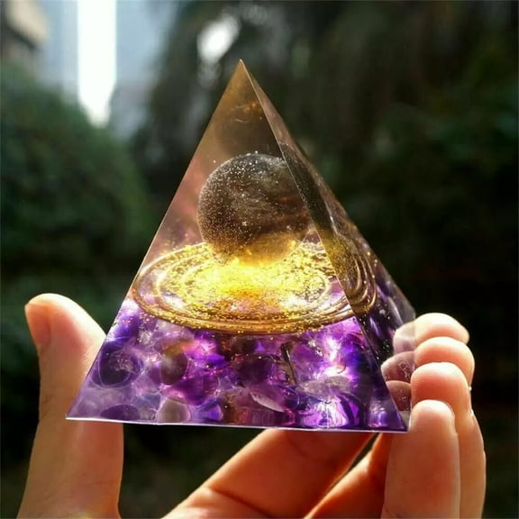 MATROOY Orgonite Pyramid Smoky Crystal Sphere With Amethyst Reiki Energy Healing Orgone