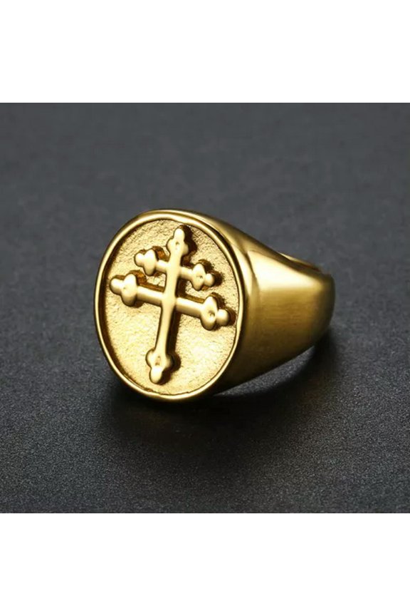 Orthodox Cross Ring Gold Premium Stainless Steel Metal Templar Crusader Jewelry-A-12511-12