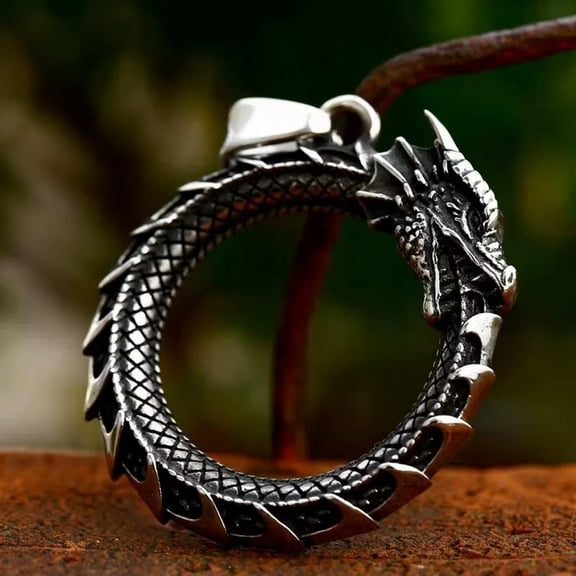 MATROOY Ouroboros Dragon Pendant Necklace Punk Gothic Rock Biker Jewelry Stainless Steel