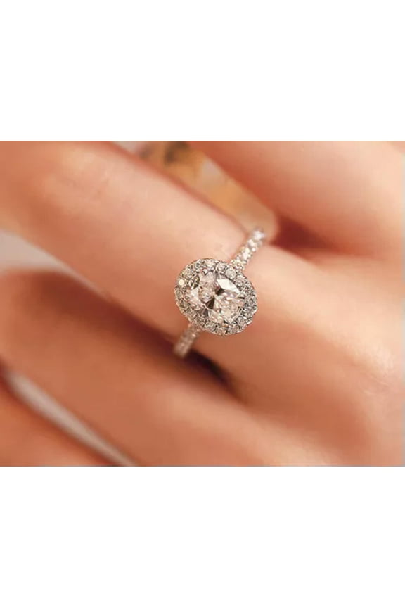 Oval Crystal Zircon Ring 925 Silver Filled Rings Womens Wedding Rings Size 6-10-7