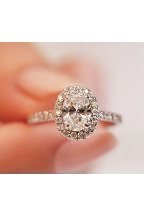 Oval Crystal Zircon Ring Fashion Women 925 Sterling Silver Filled Ring Size 6-10-8