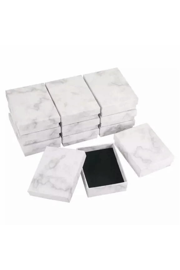 Paper Cardboard Boxes Marble White Earring Ring Box Jewelry Set Packaging-9.1x7.1x2.8cm - 24 boxes