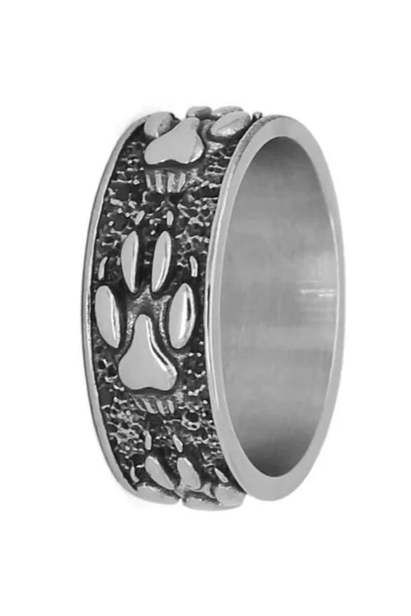 Paw Print Ring Silver Stainless Steel Wolf K9 Dog Band Pet Memorial Jewelry-12