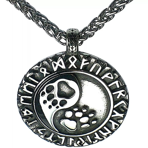 MATROOY Paw Print Yin Yang Necklace Stainless Steel Viking Helm of Awe Rune Wolf Pendant