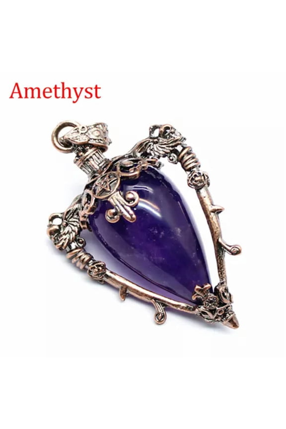 Pendulum Crystal Pendant for Dowsing Spiritual Divination Pendulo Necklace-Amethyst - Bronze