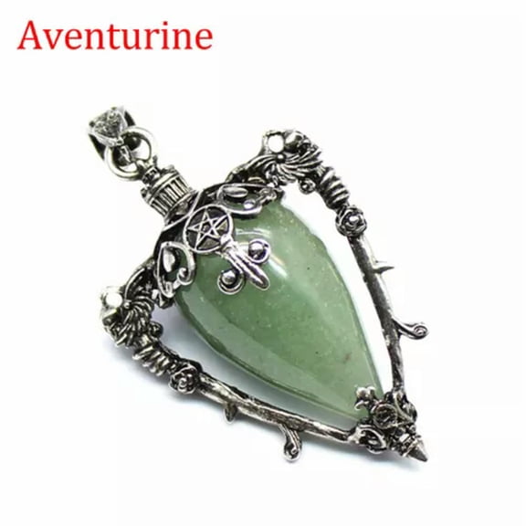 MATROOY Pendulum Crystal Pendant for Dowsing Spiritual Divination Pendulo Necklace-Aventurine - Silver