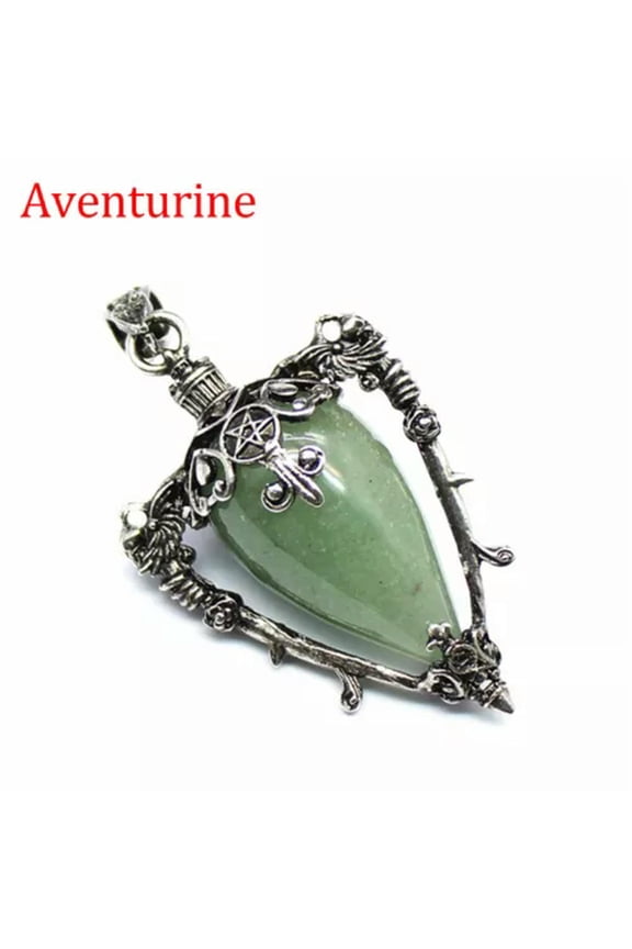 Pendulum Crystal Pendant for Dowsing Spiritual Divination Pendulo Necklace-Aventurine - Silver