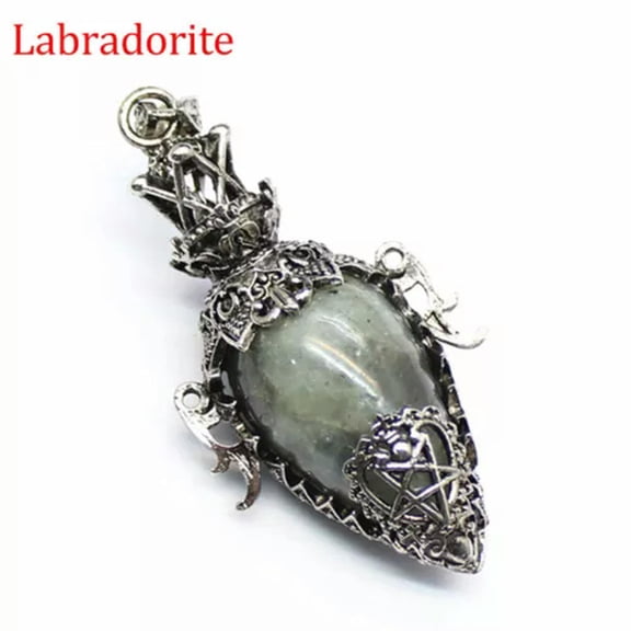 MATROOY Pendulum Crystal for Dowsing Spiritual Divination Antique Stone Pendant Pendulo-Labradorite - Bronze