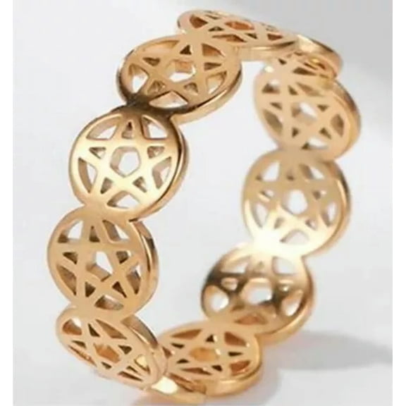 MATROOY Pentacle Ring Gold PVD Plated Stainless Steel Wicca Pagan Protection Star Band-7