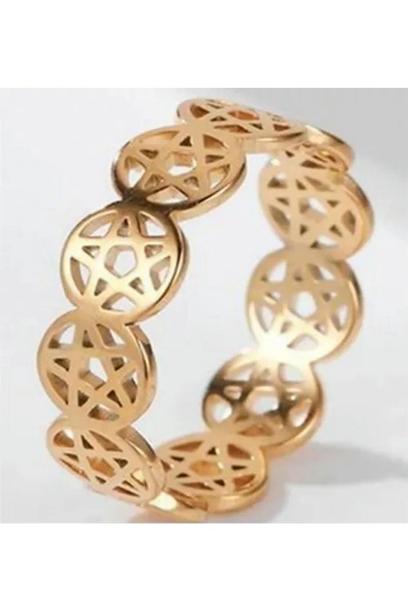 Pentacle Ring Gold PVD Plated Stainless Steel Wicca Pagan Protection Star Band-8.5