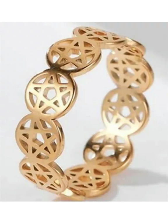 Pentacle Ring Gold PVD Plated Stainless Steel Wicca Pagan Protection Star Band-8.5