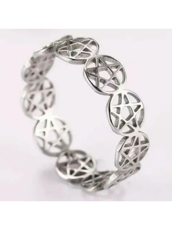 Pentacle Ring Silver Stainless Steel Wicca Pagan Protection Star Band Sizes 6-10-10