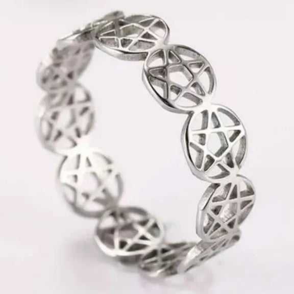MATROOY Pentacle Ring Silver Stainless Steel Wicca Pagan Protection Star Band Sizes 6-10-7.5