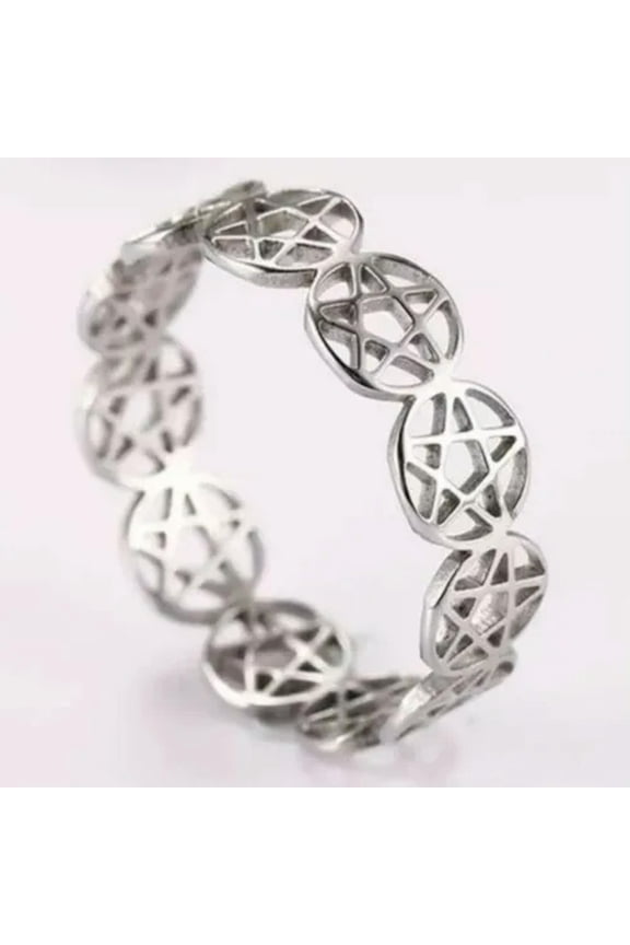 Pentacle Ring Silver Stainless Steel Wicca Pagan Protection Star Band Sizes 6-10-7.5