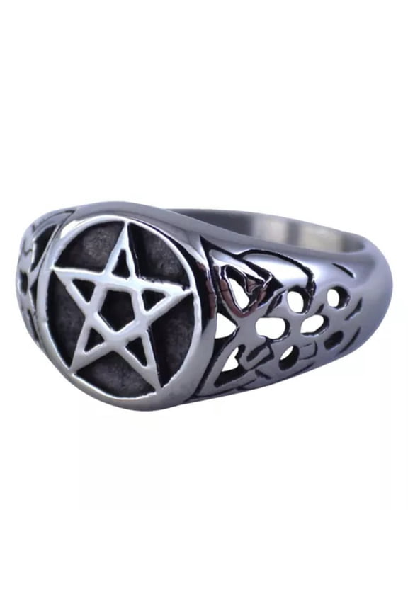 Pentacle Star Thumb Ring Stainless Steel Wiccan Pagan Band Sizes 7-12-10
