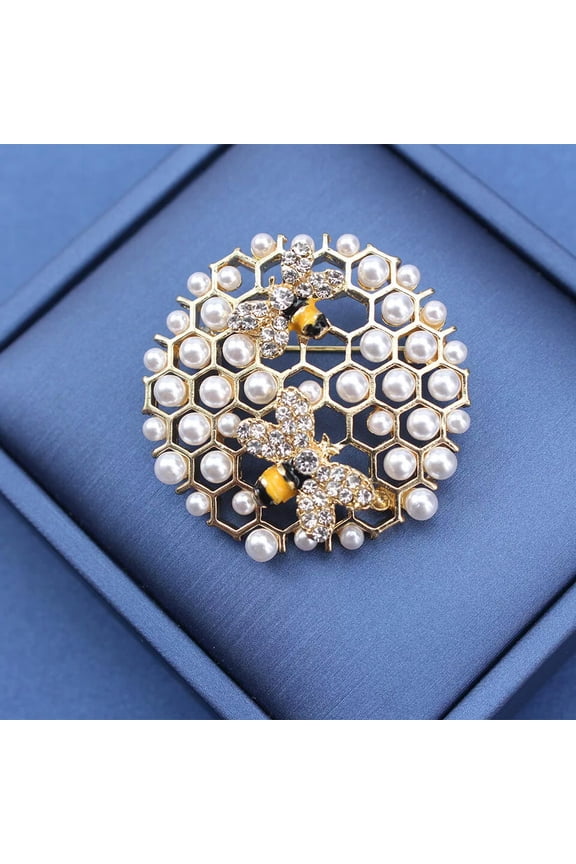 Personality Artificial Pearl Honeycomb Brooch Alloy Bee Insect Pin