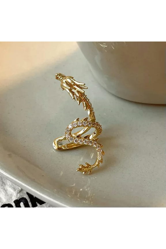 Personalized Animal Dragon Ear Bone Clip Non Piercing Fake Ear Cuff Earrings-Gold Left