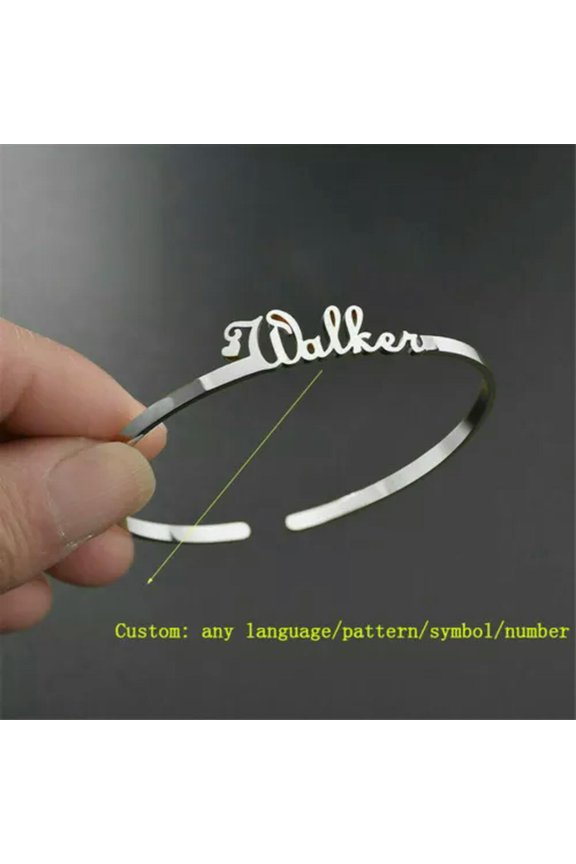 Personalized Custom Name Stainless Steel Cuff Bracelet Bangle Adjustable Gift-A:Single Name-Silver