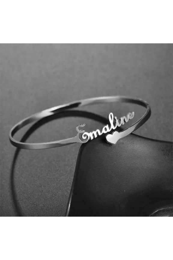 Personalized Custom Name Stainless Steel Cuff Bracelet Bangle Adjustable Gift-B:Name+Pattern-Silver
