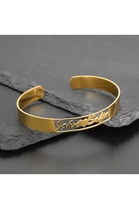 Personalized Custom Name Stainless Steel Cuff Bracelet Bangle Adjustable Gift-C-Gold