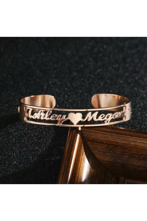 Personalized Custom Name Stainless Steel Cuff Bracelet Bangle Adjustable Gift-C-Rose Gold