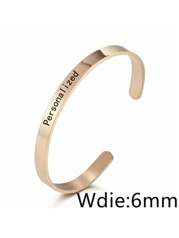 Personalized Stainless Steel Custom Letter Name Engraved Bracelet Bangle Women-6mm Gold