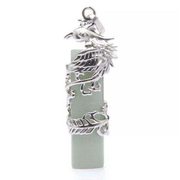 MATROOY Phoenix Wrapped Natural Stone Quartz Cylinder Pendant Crystal Healing Amulet-Aventurine