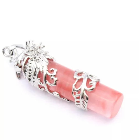 MATROOY Phoenix Wrapped Natural Stone Quartz Cylinder Pendant Crystal Healing Amulet-Watermelon Quartz