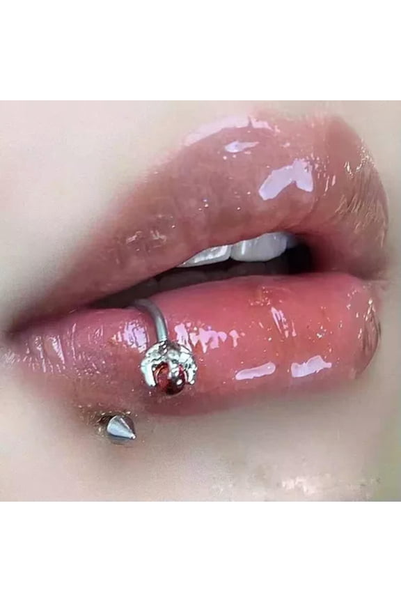 Piecing Lip Stud C-Shape Lip Ring Body Jewelry Titanium Steel Labret Lip Ring-Red-1.2*8mm