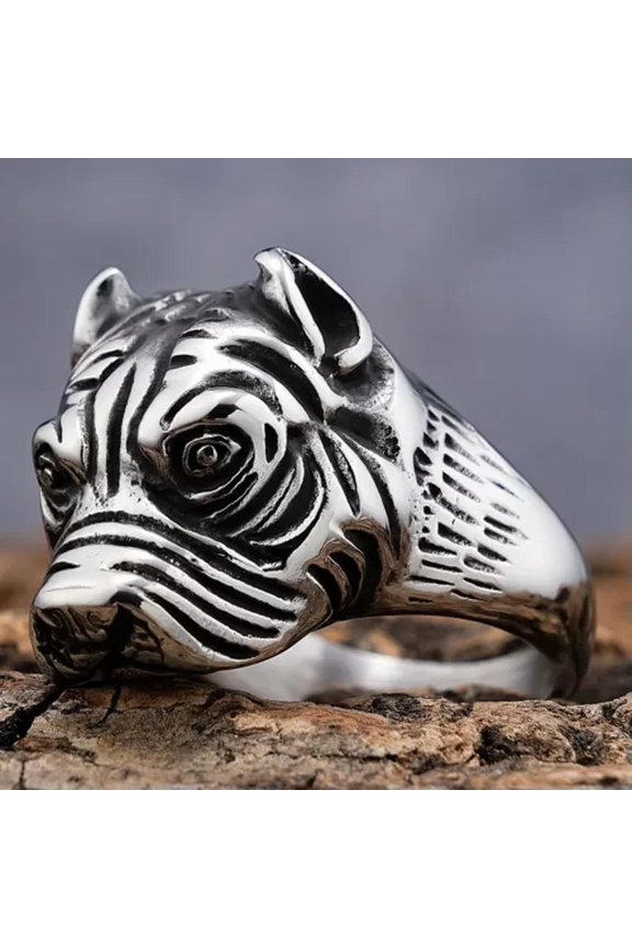 Pitbull Animal Shaped Engraved Sterling Silver Animal Gothic Ring-9-Silver