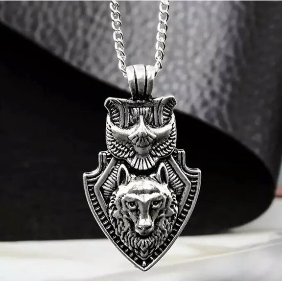 MATROOY Punk Animal Wolf Jewelry Gift For Men - 1pc Men's Eagle Wolf Shield Necklace