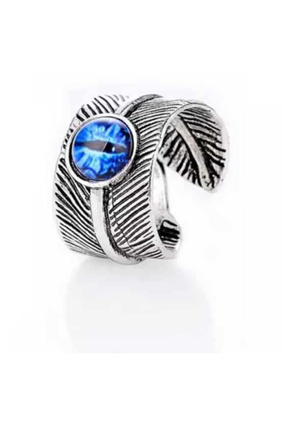 Punk Gothic Evil Eye Retro Good Luck Feather Open Ring Adjustable Jewelry New-Blue
