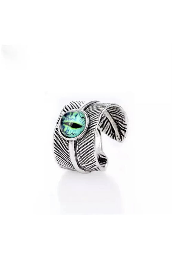 Punk Gothic Evil Eye Retro Good Luck Feather Open Ring Adjustable Jewelry New-Green