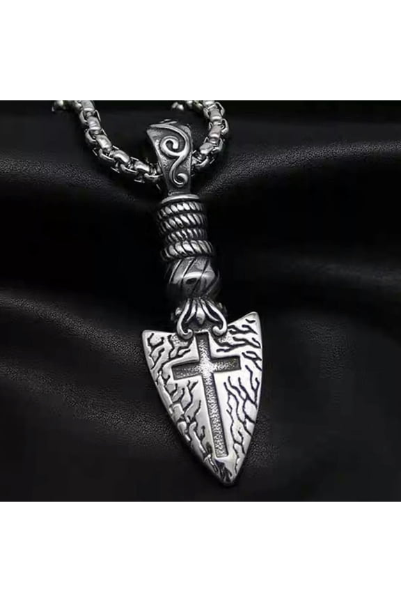 Punk Gothic Spear Cross Pendant Necklace Biker Jewelry For Men Stainless Steel